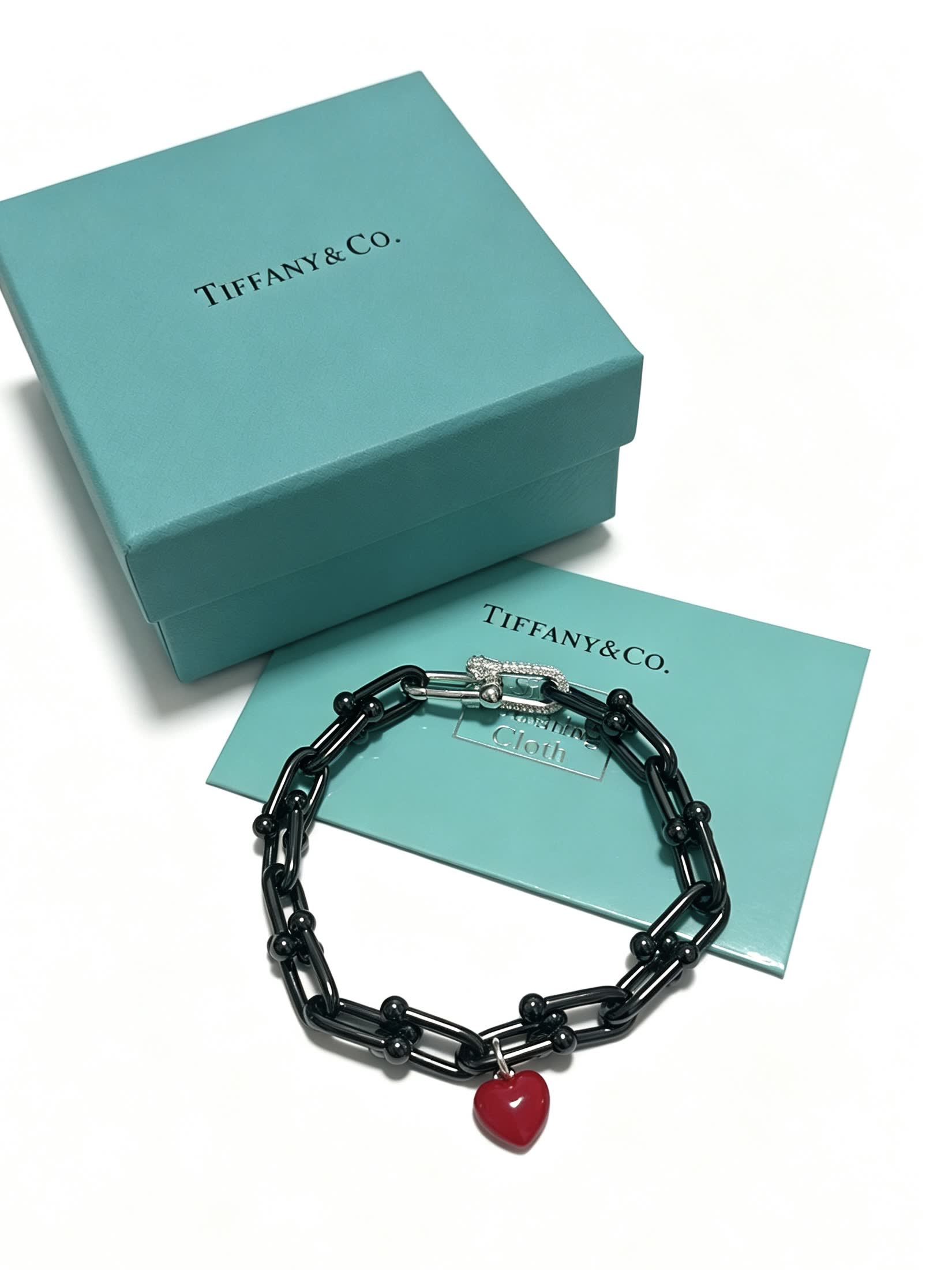 Tiffany & Co. Black Chain Heart Charm Bracelet Tiffany & Co. Black Chain Heart Charm Bracelet